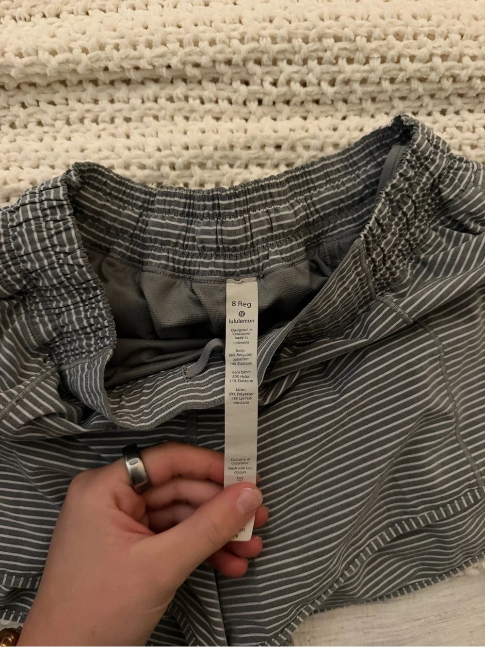 lululemon athletica Gray Striped Women's Hotty Hot Shorts - Picture 3 of 3